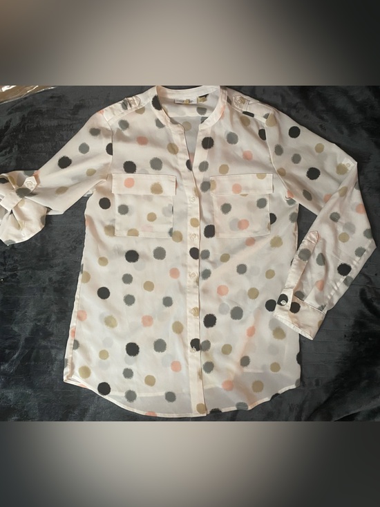 Calvin Klein Tops - Women's
Polka Dot Long-Sleeve Blouse - White with Multicolor Dots